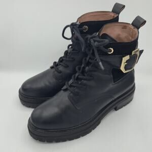 Louise et Cie Saliha Women's Size 9 Black Leather lace-up buckle boots Booties